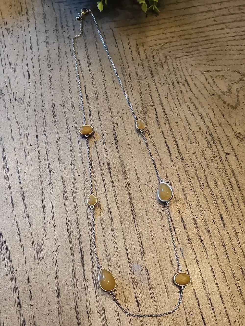 Yellow Stone Long Silver Necklace Loft